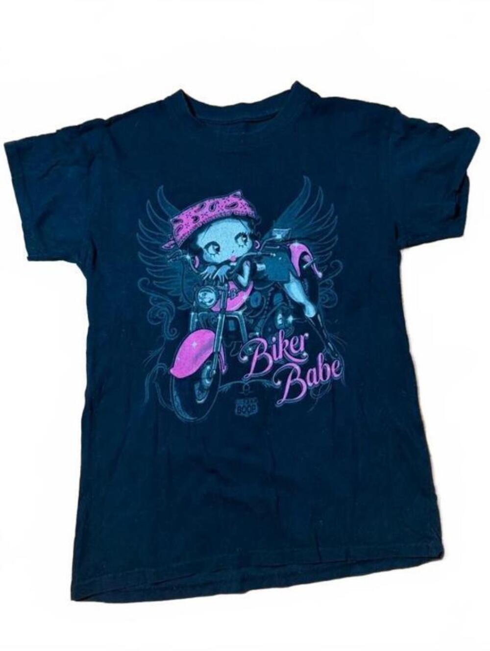 2000s Brisco Brand Betty Boop Biker Babe Black Tee Size S